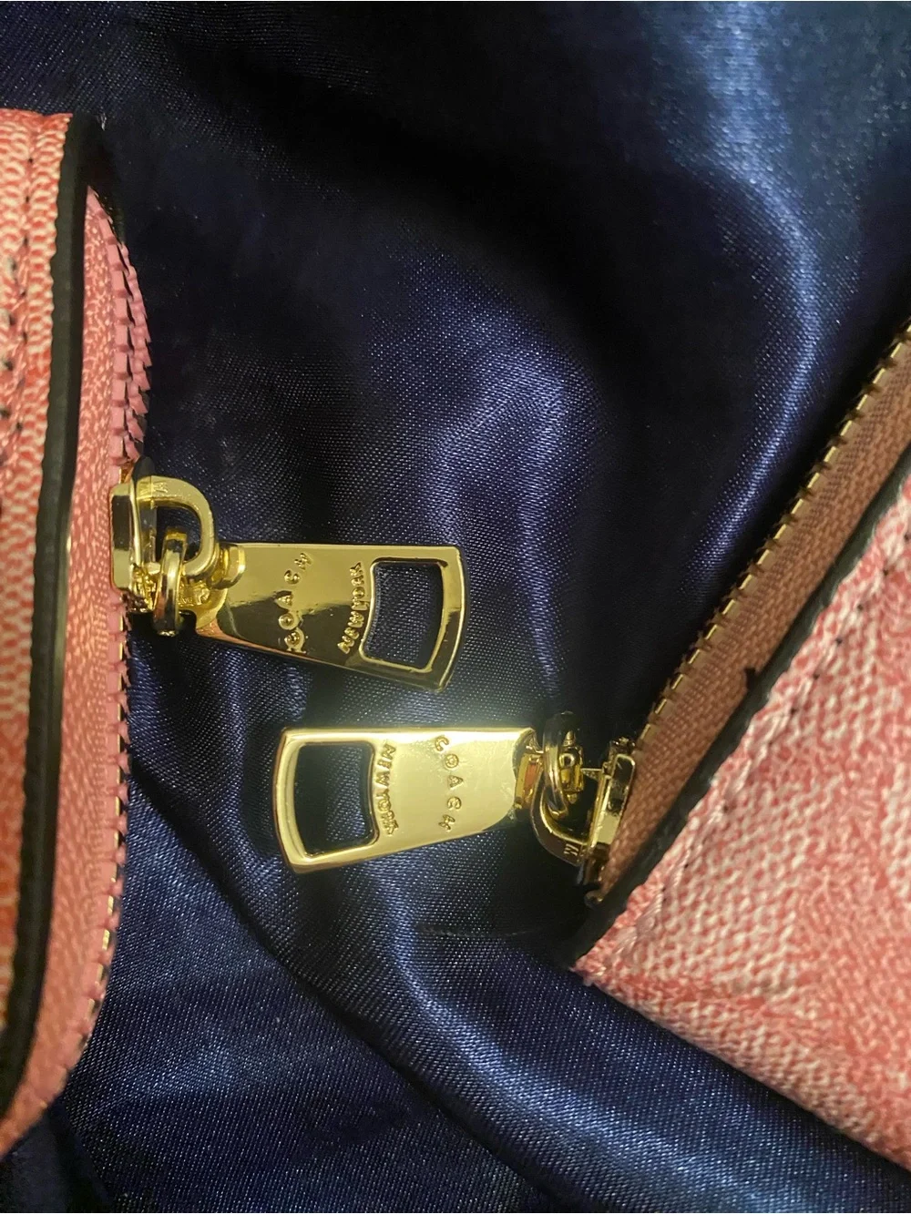Coach Coral Signature Zip Card Case Wallet with Gold Logo